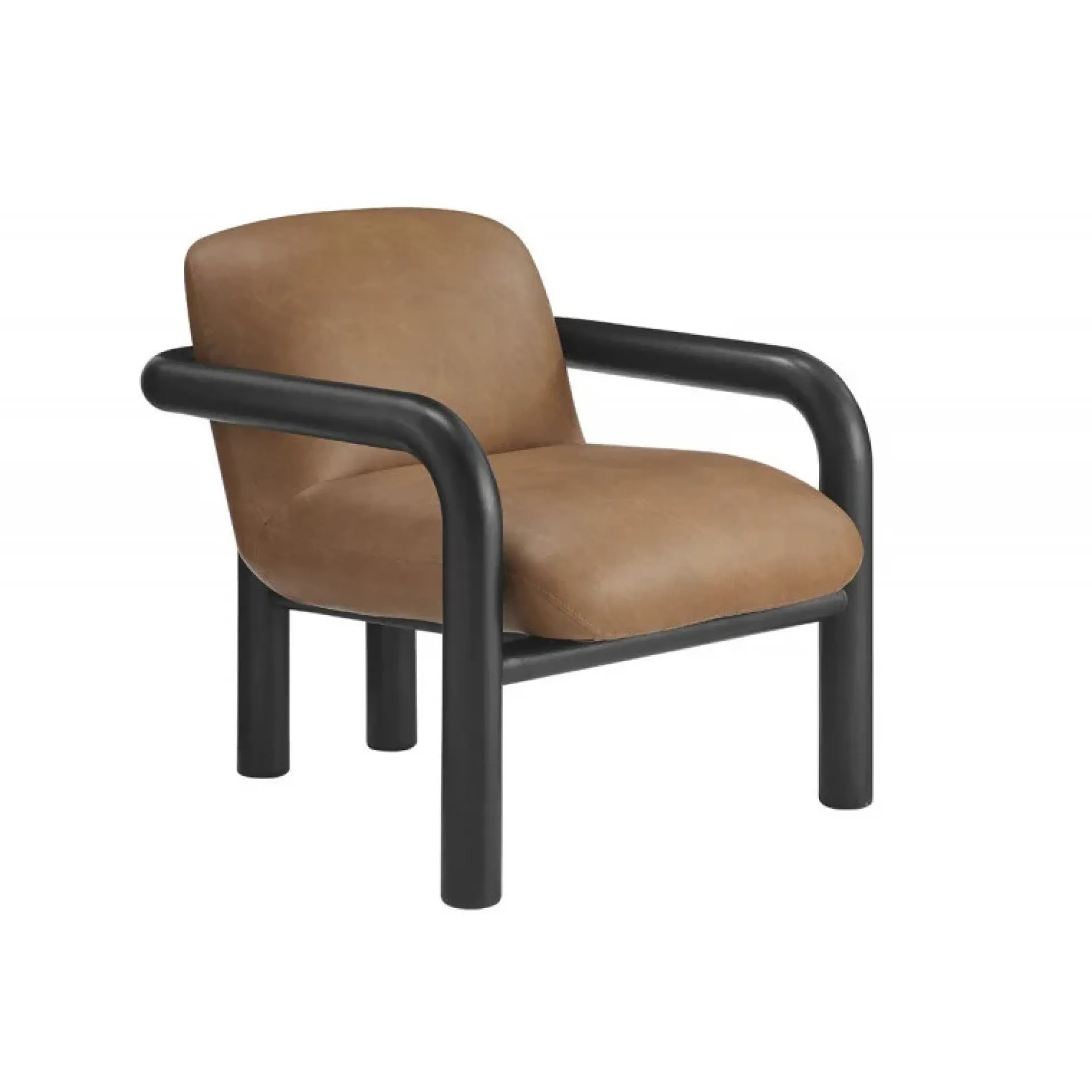 Modern Curve Wood Frame Faux Leather Accent Chair