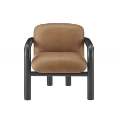 Modern Curve Wood Frame Faux Leather Accent Chair