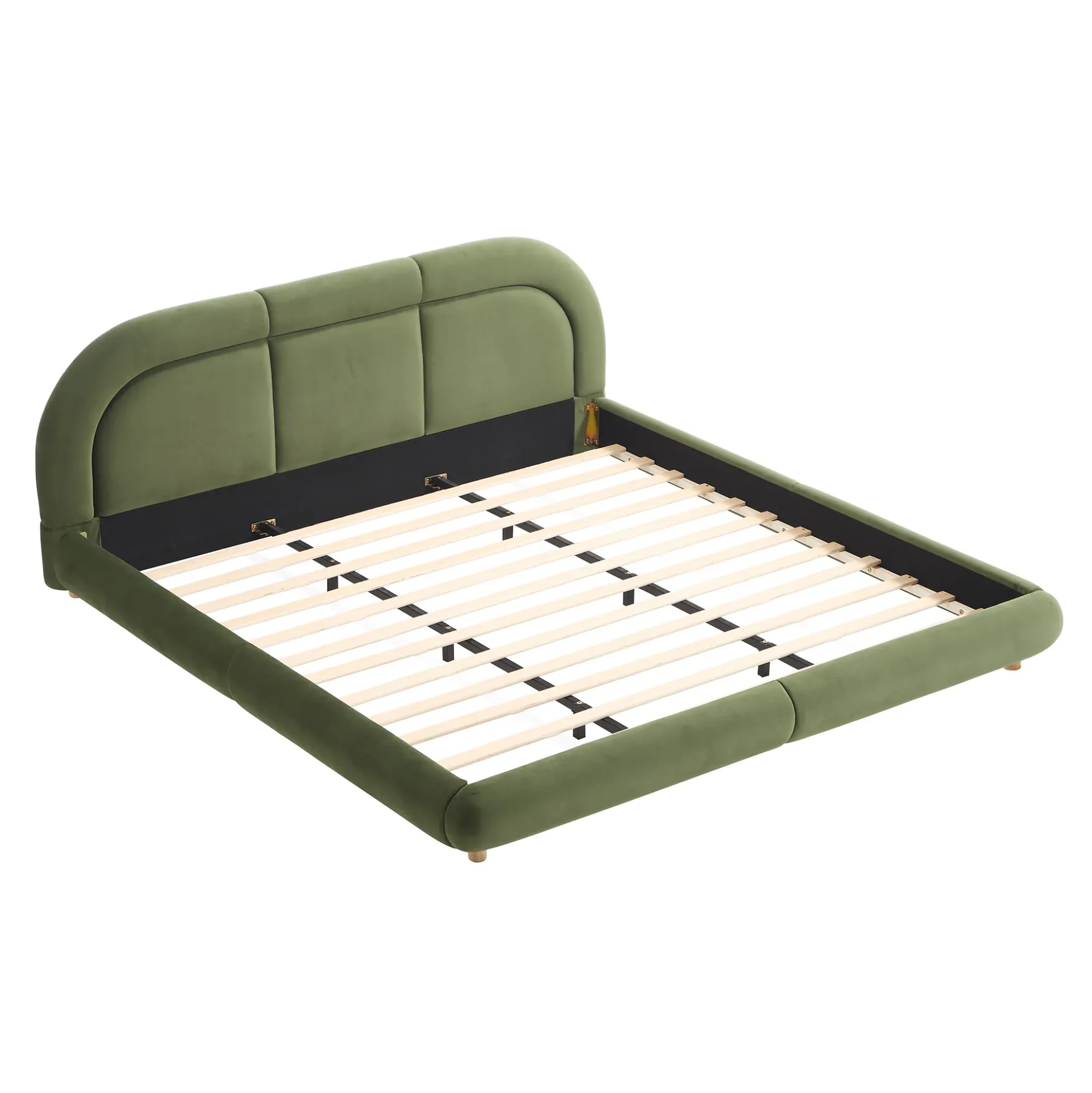 Modern Curved Upholstered Low Profile Platform King Size Bed