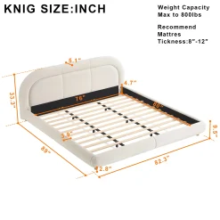 Modern Curved Upholstered Low Profile Platform King Size Bed
