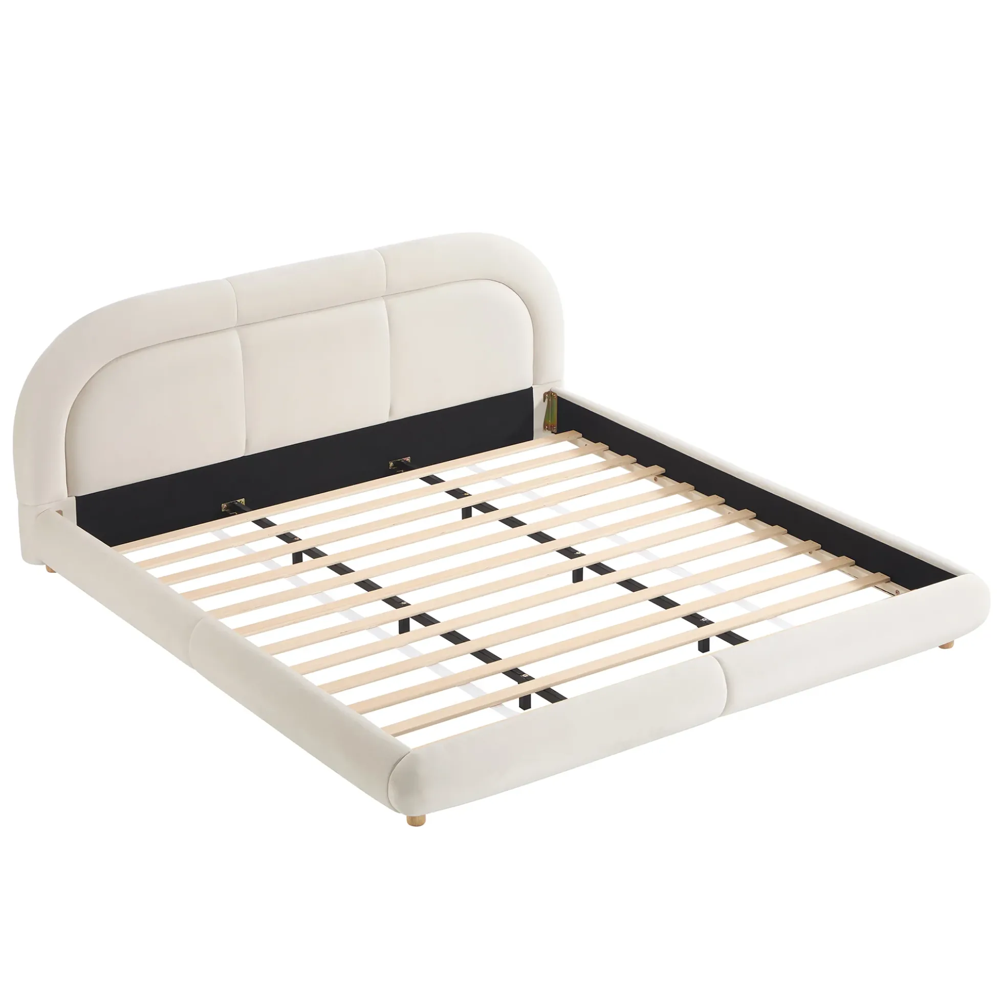 Modern Curved Upholstered Low Profile Platform King Size Bed