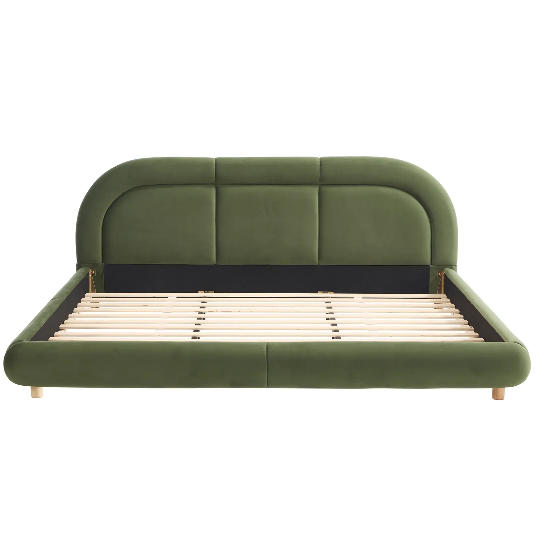 Modern Curved Upholstered Low Profile Platform King Size Bed