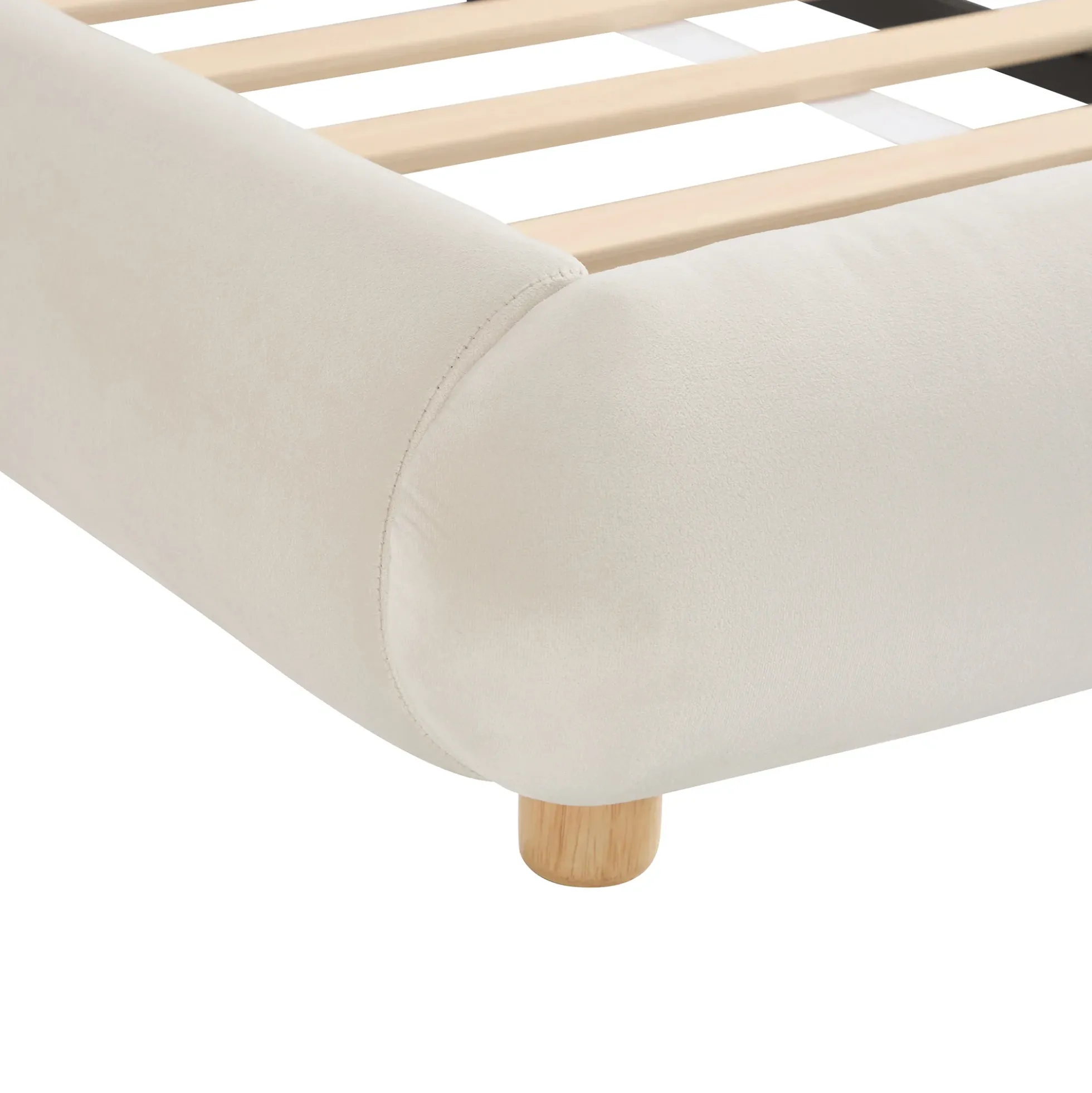 Modern Curved Upholstered Low Profile Platform King Size Bed