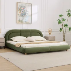 Modern Curved Upholstered Low Profile Platform King Size Bed