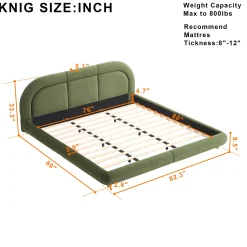 Modern Curved Upholstered Low Profile Platform King Size Bed