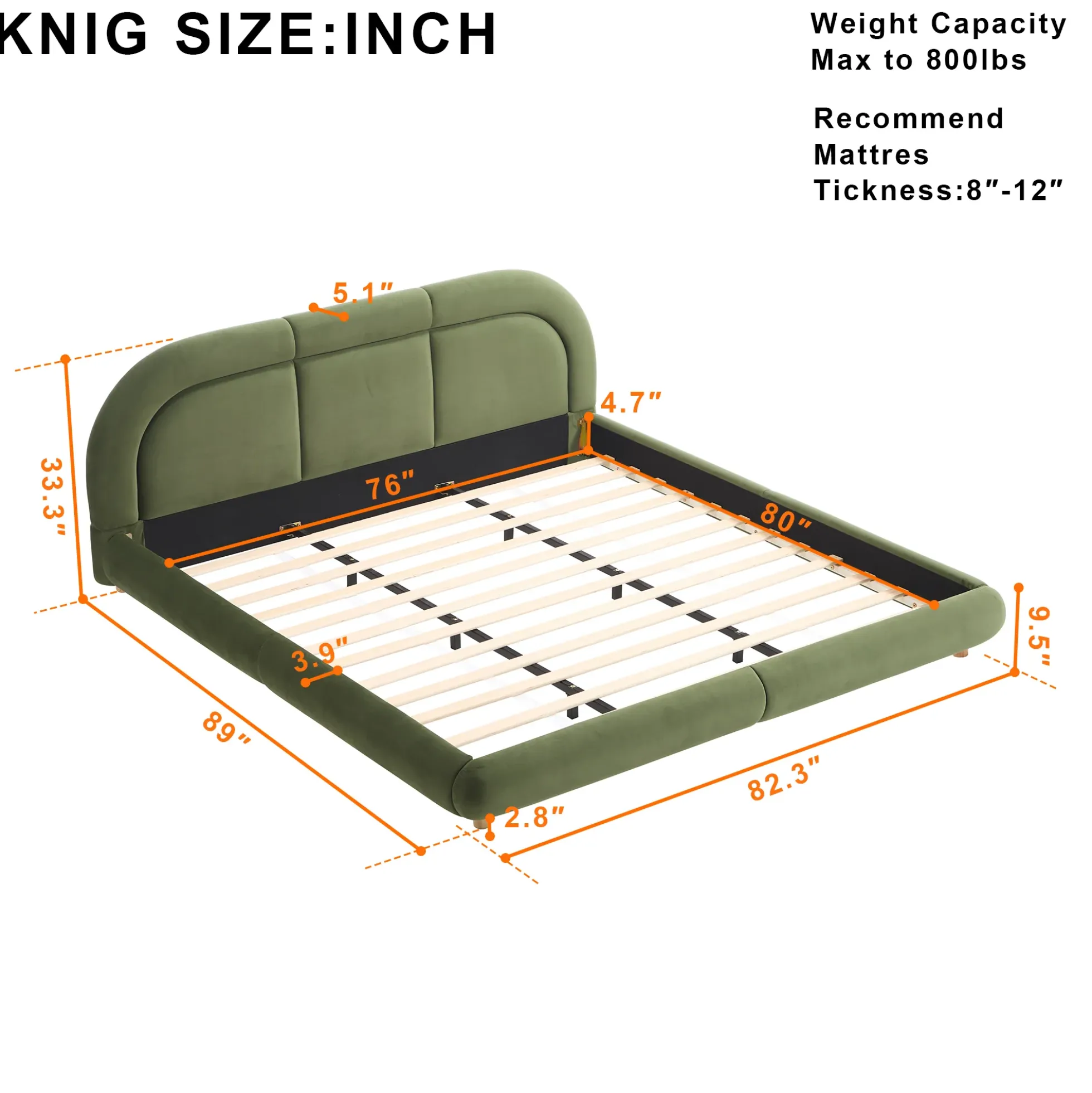 Modern Curved Upholstered Low Profile Platform King Size Bed