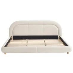Modern Curved Upholstered Low Profile Platform King Size Bed