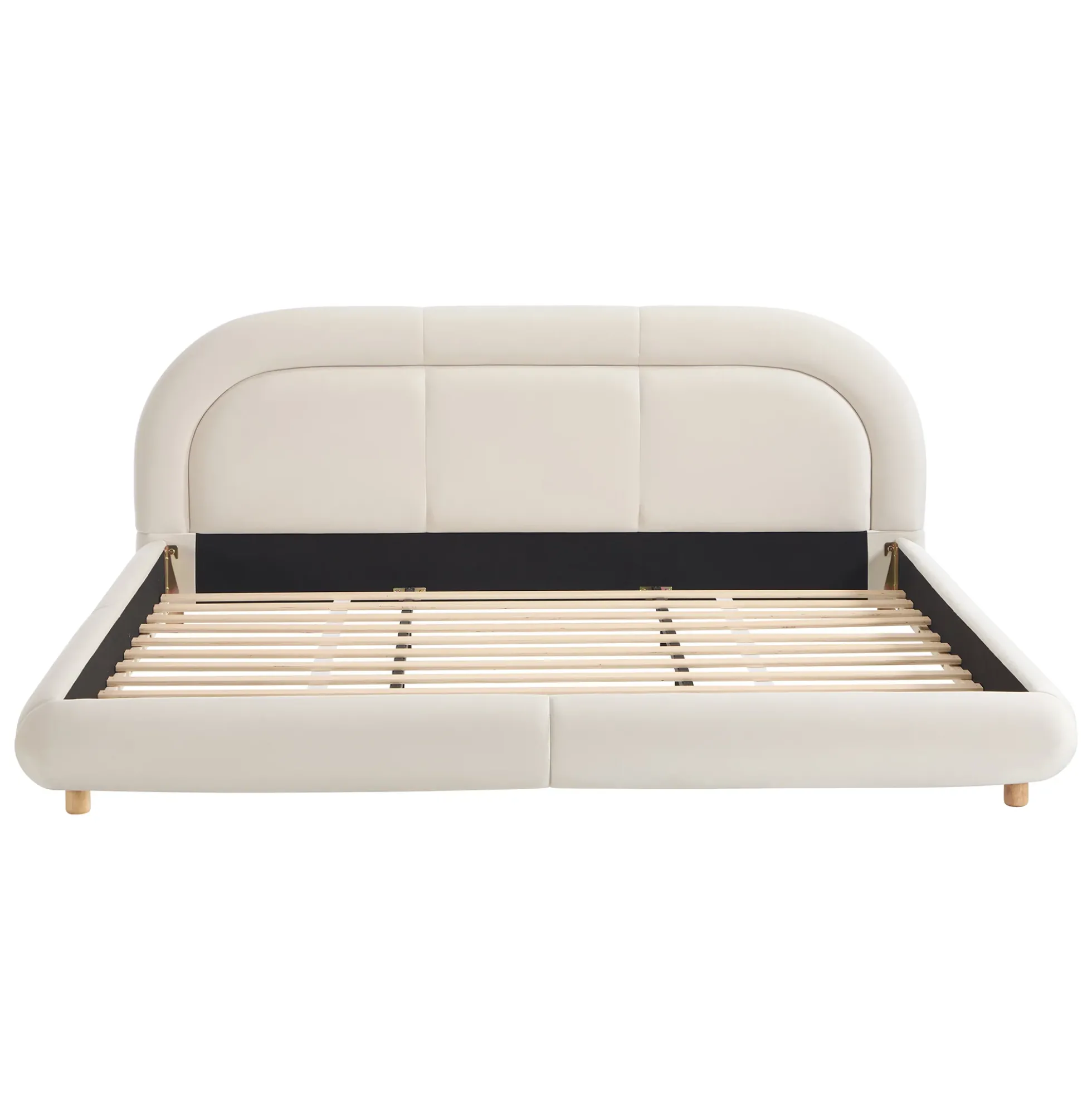Modern Curved Upholstered Low Profile Platform King Size Bed