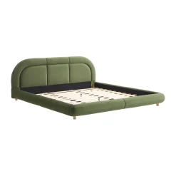 Modern Curved Upholstered Low Profile Platform King Size Bed
