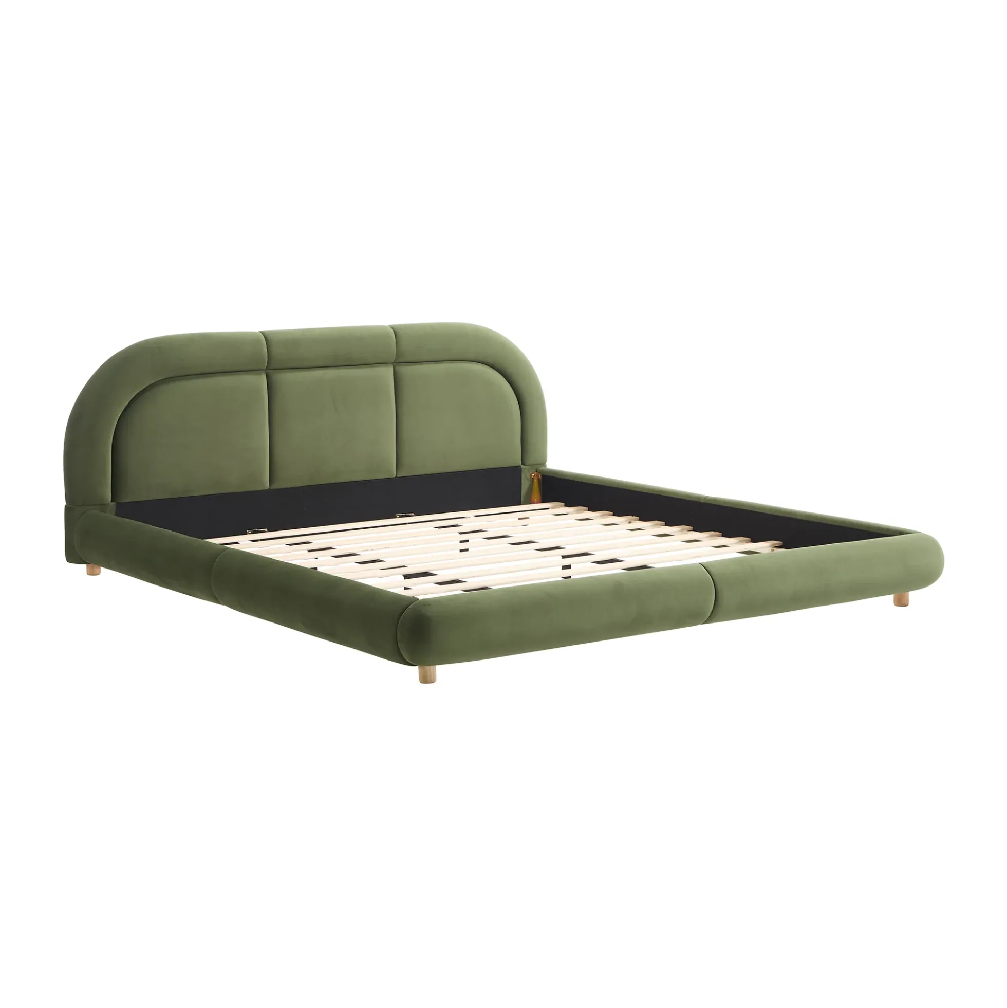 Modern Curved Upholstered Low Profile Platform King Size Bed