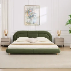 Modern Curved Upholstered Low Profile Platform King Size Bed