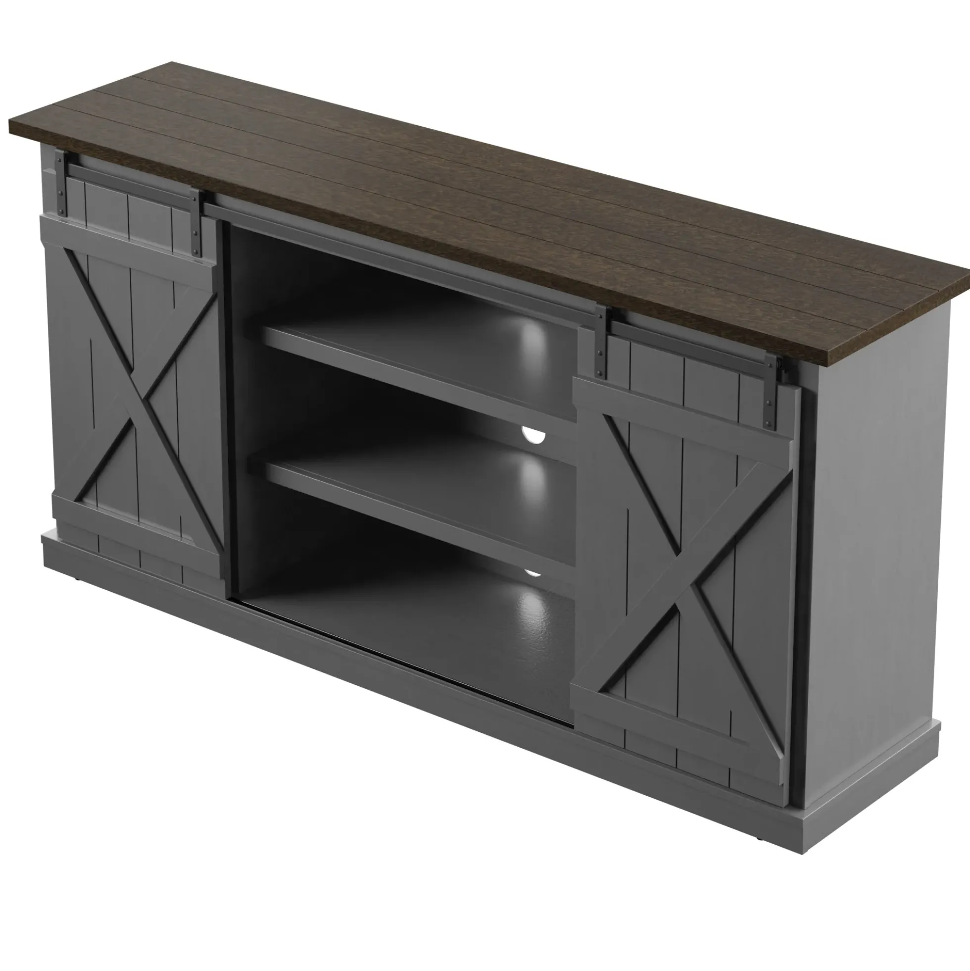 Modern Farmhouse TV Stand with Sliding Barn Doors for TVs up to 70"