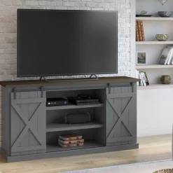 Modern Farmhouse TV Stand with Sliding Barn Doors for TVs up to 70