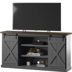 Modern Farmhouse TV Stand with Sliding Barn Doors for TVs up to 70