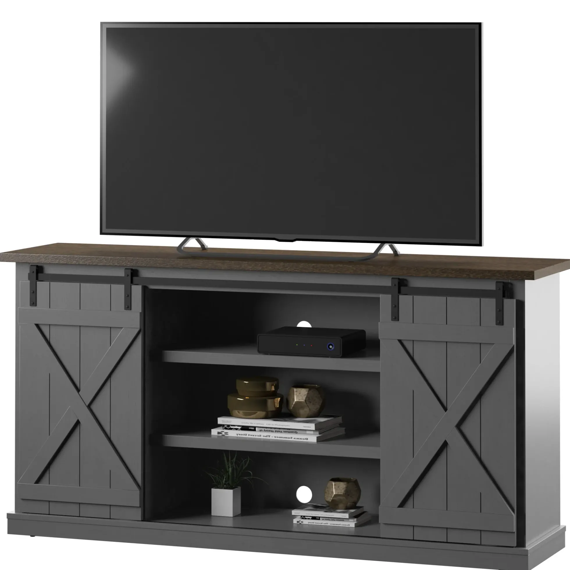 Modern Farmhouse TV Stand with Sliding Barn Doors for TVs up to 70"
