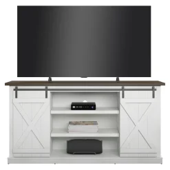 Modern Farmhouse TV Stand with Sliding Barn Doors for TVs up to 70