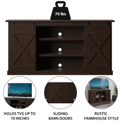 Modern Farmhouse TV Stand with Sliding Barn Doors for TVs up to 70