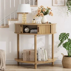 Modern Fluted Half-Moon Console Entryway Table