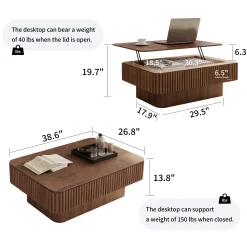 Modern Fluted Lift-top 38.6' Coffee Table