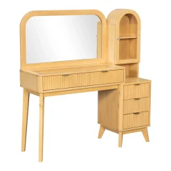 Modern Fluted Makeup Vanity Desk with Storage & Charging Station