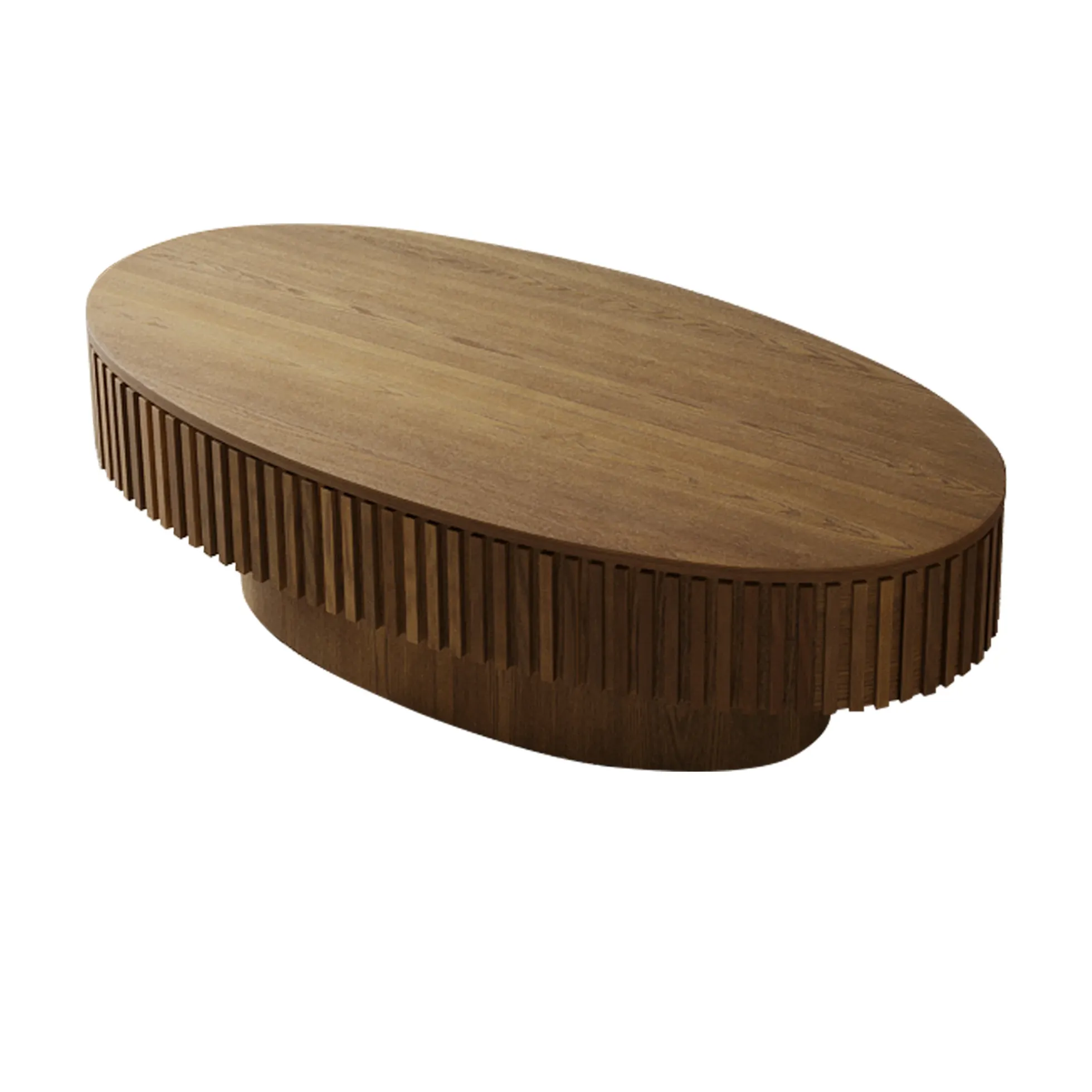 Modern Fluted Oval Solid Wood Veneered Coffee Table with Storage