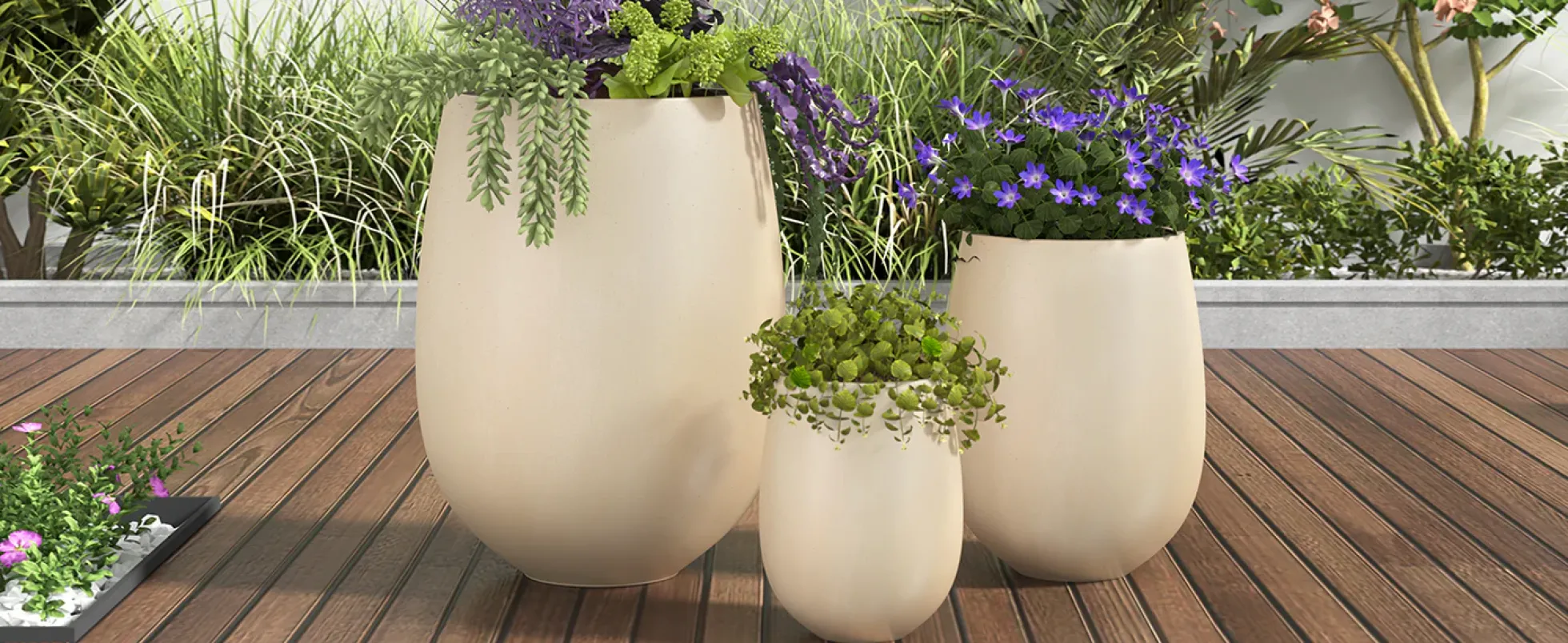 Modern Lightweight Round Outdoor Indoor Patio Planter Set of 3