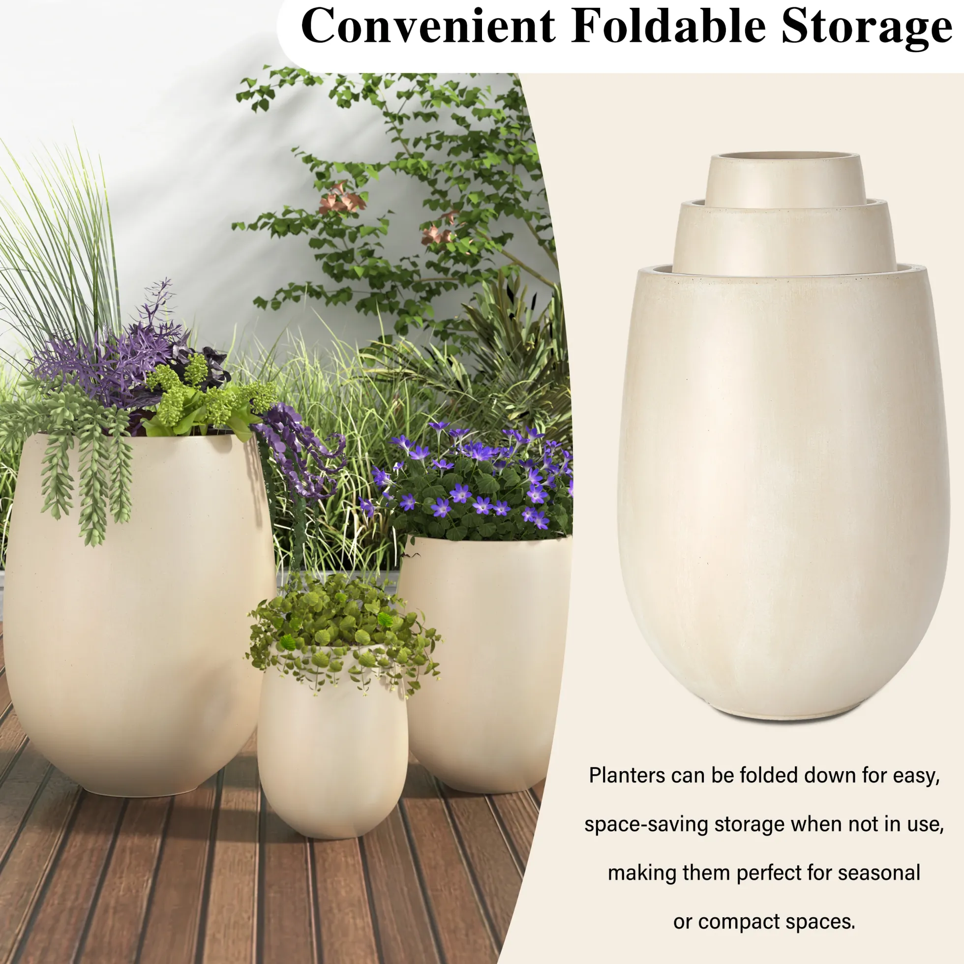 Modern Lightweight Round Outdoor Indoor Patio Planter Set of 3