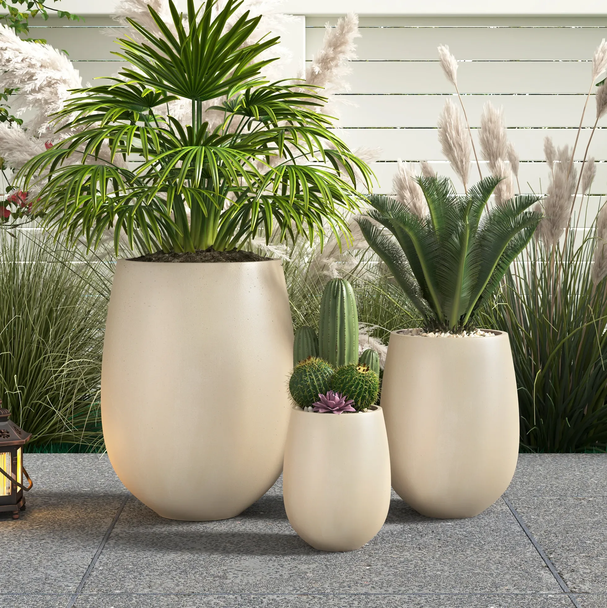 Modern Lightweight Round Outdoor Indoor Patio Planter Set of 3