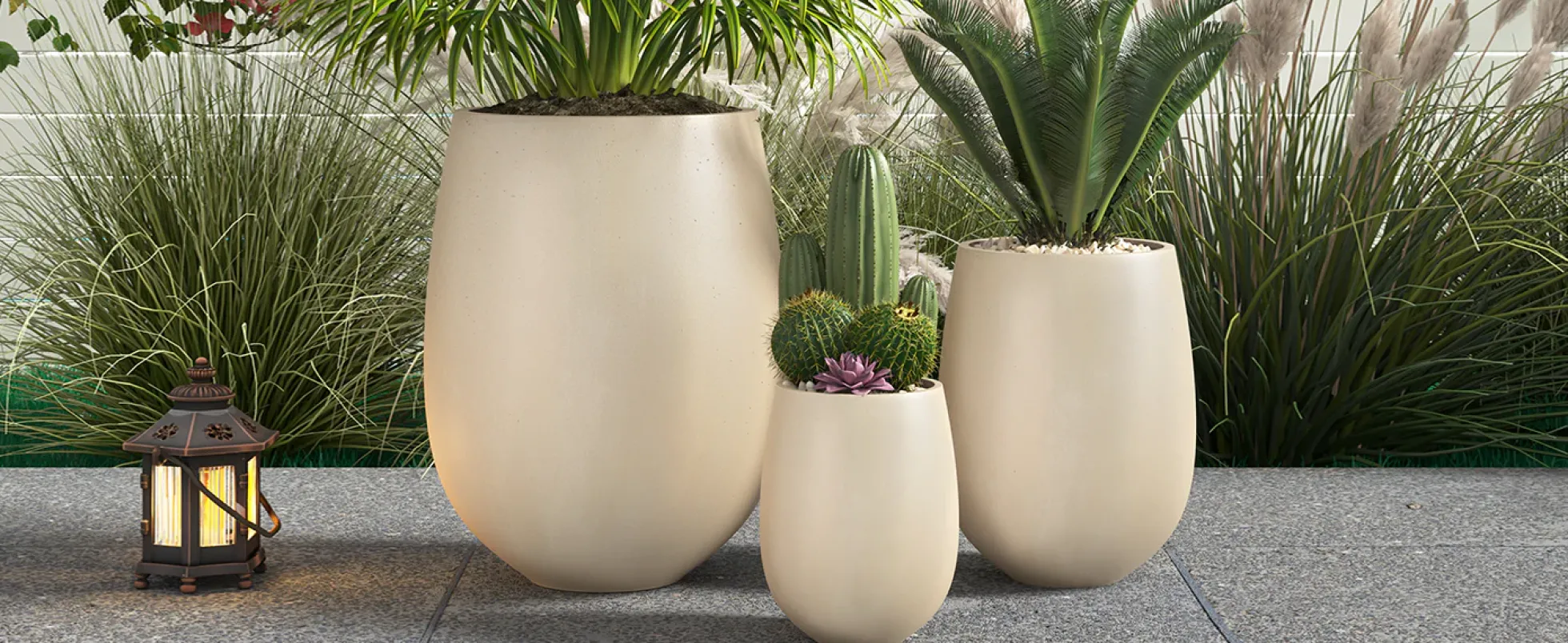 Modern Lightweight Round Outdoor Indoor Patio Planter Set of 3