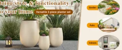 Modern Lightweight Round Outdoor Indoor Patio Planter Set of 3