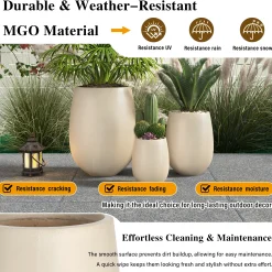Modern Lightweight Round Outdoor Indoor Patio Planter Set of 3