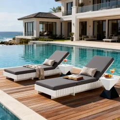 Modern Patio Sun Lounger Chaise with Water-Repellent Cushion