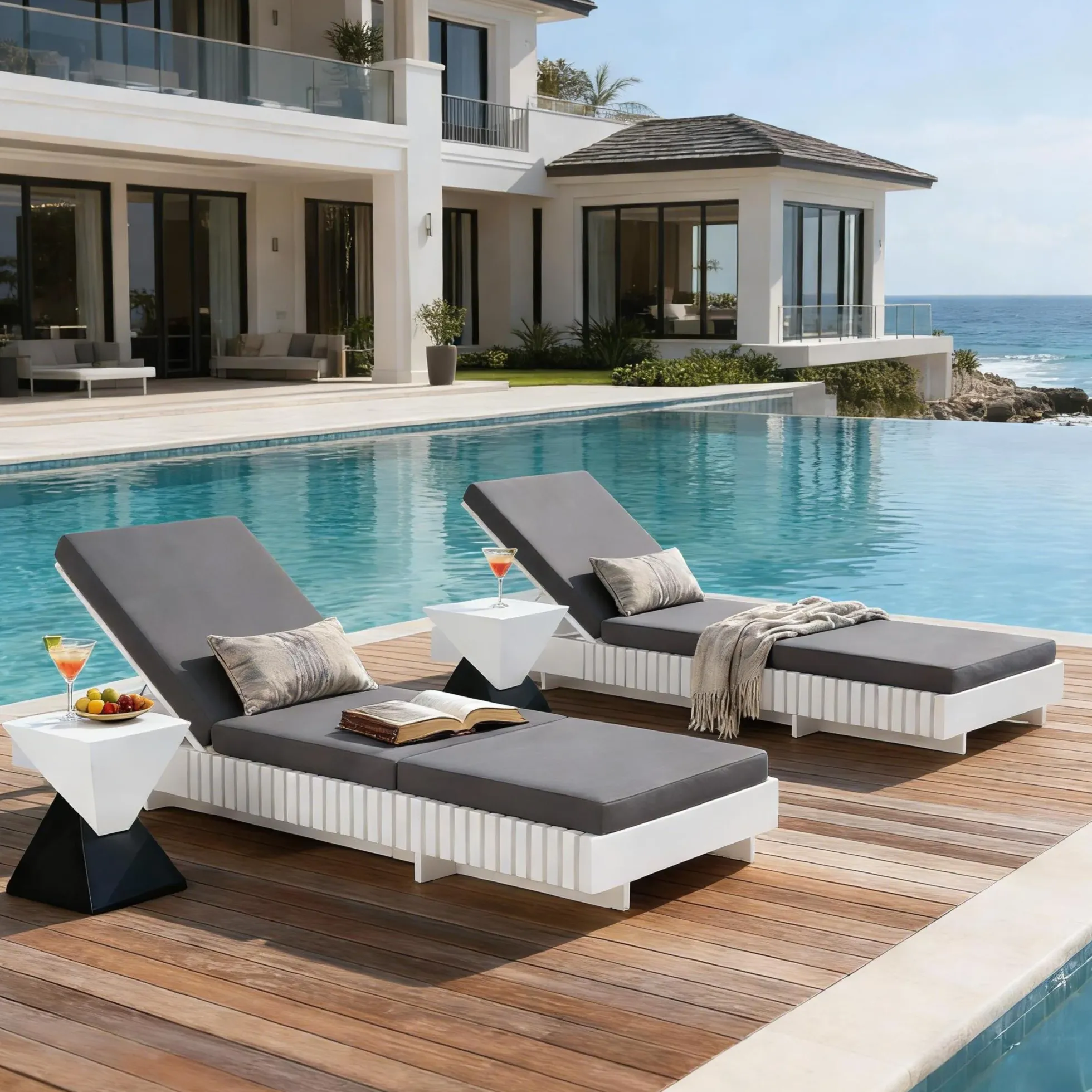 Modern Patio Sun Lounger Chaise with Water-Repellent Cushion