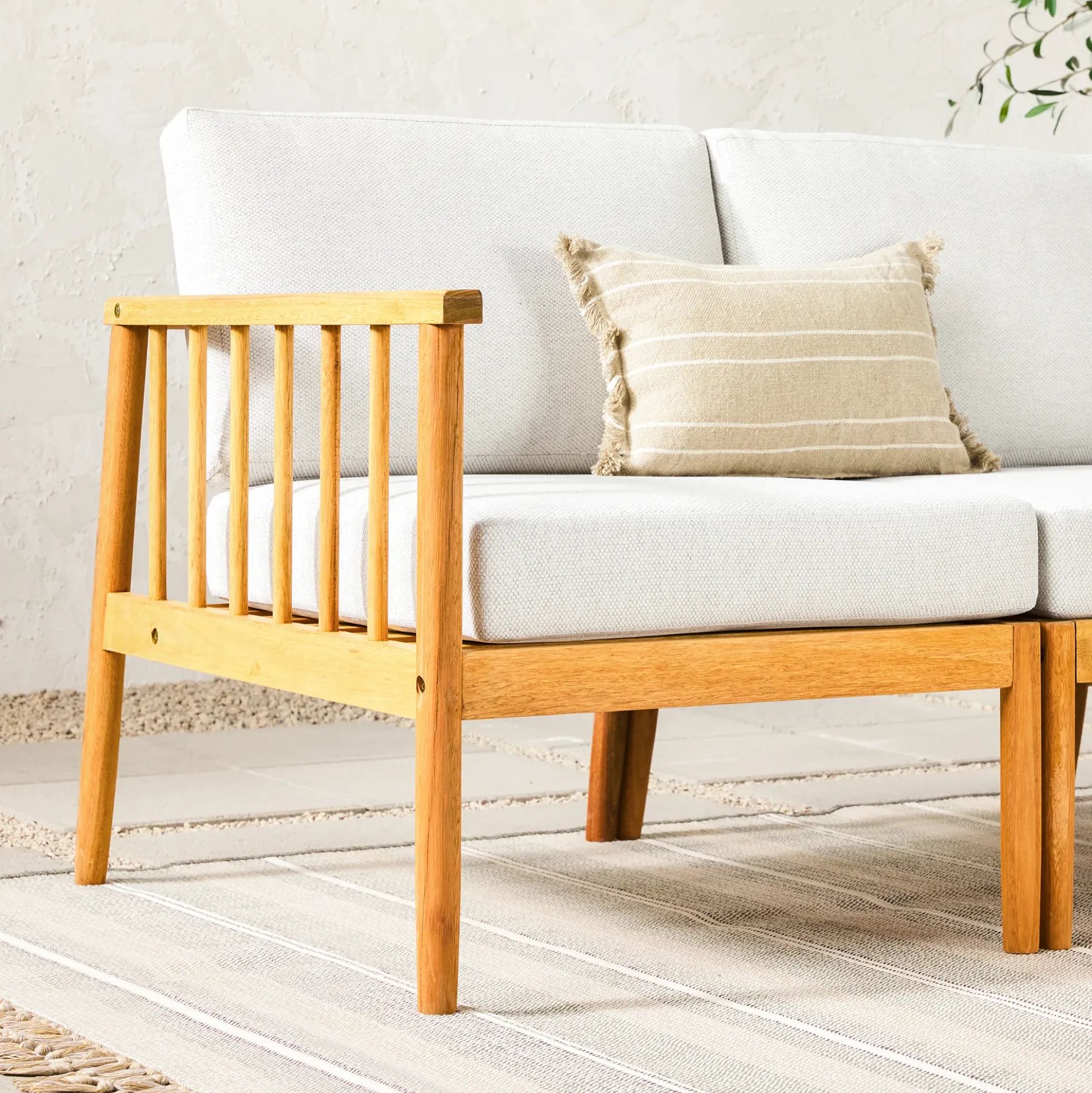 Modern 3-Piece Spindle Solid Wood Outdoor L-Shaped Sectional Set
