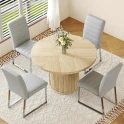 Modern Reeded 4 Piece Dining Set with Storage
