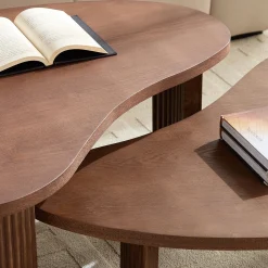 Modern Reeded Cloud Shape 2 Piece Coffee Table Set