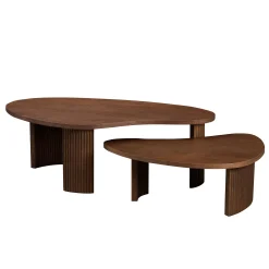 Modern Reeded Cloud Shape 2 Piece Coffee Table Set