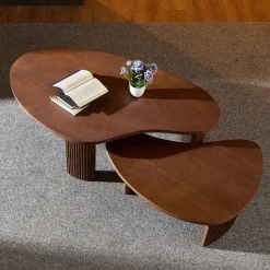 Modern Reeded Cloud Shape 2 Piece Coffee Table Set