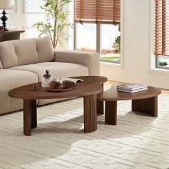 Modern Reeded Cloud Shape 2 Piece Coffee Table Set