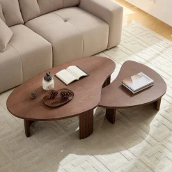 Modern Reeded Cloud Shape 2 Piece Coffee Table Set