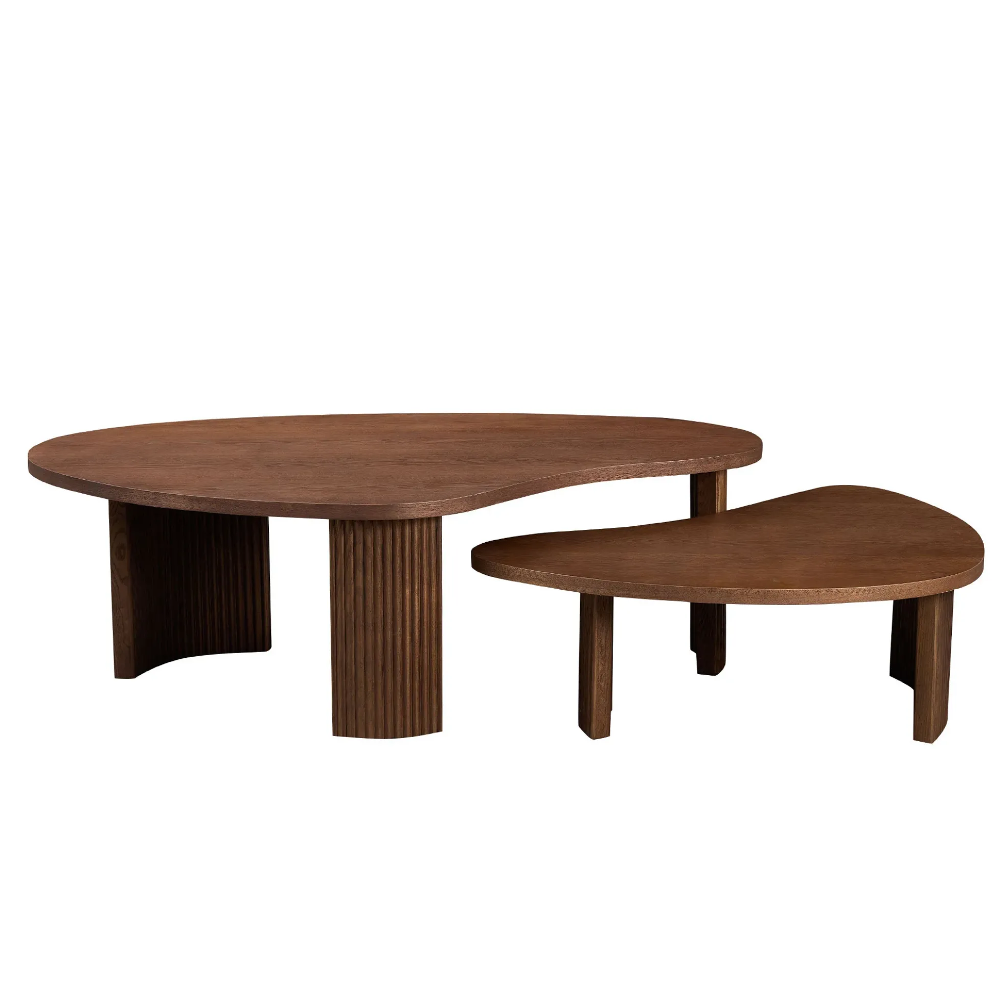 Modern Reeded Cloud Shape 2 Piece Coffee Table Set