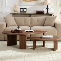 Modern Reeded Cloud Shape 2 Piece Coffee Table Set