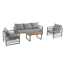 Modern Rope Design Outdoor Patio Sofa Set with Cushion & Table