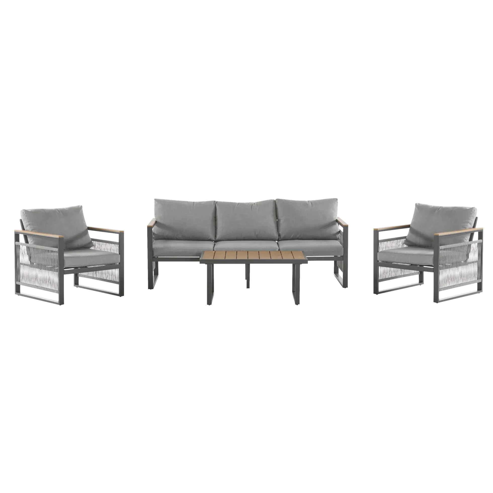 Modern Rope Design Outdoor Patio Sofa Set with Cushion & Table