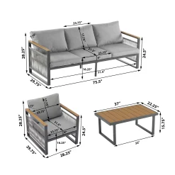 Modern Rope Design Outdoor Patio Sofa Set with Cushion & Table