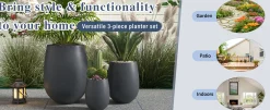 Modern Round Lightweight Outdoor Patio Planter Set of 3 Sizes