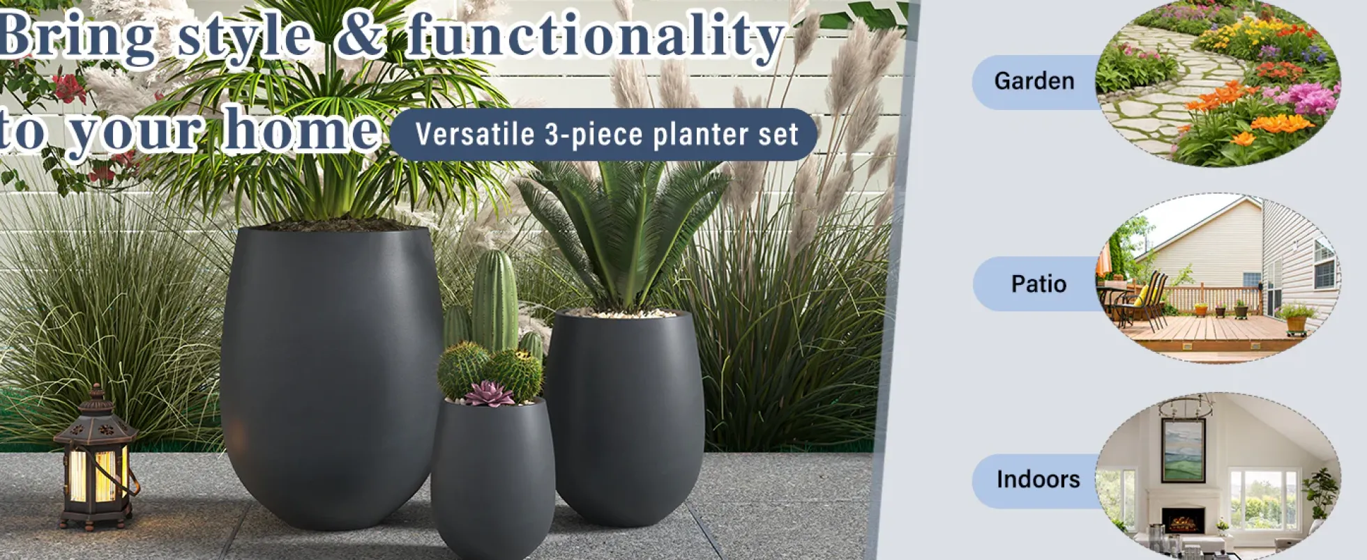 Modern Round Lightweight Outdoor Patio Planter Set of 3 Sizes