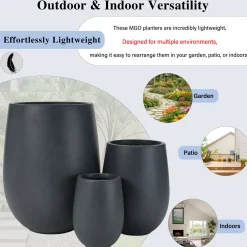 Modern Round Lightweight Outdoor Patio Planter Set of 3 Sizes
