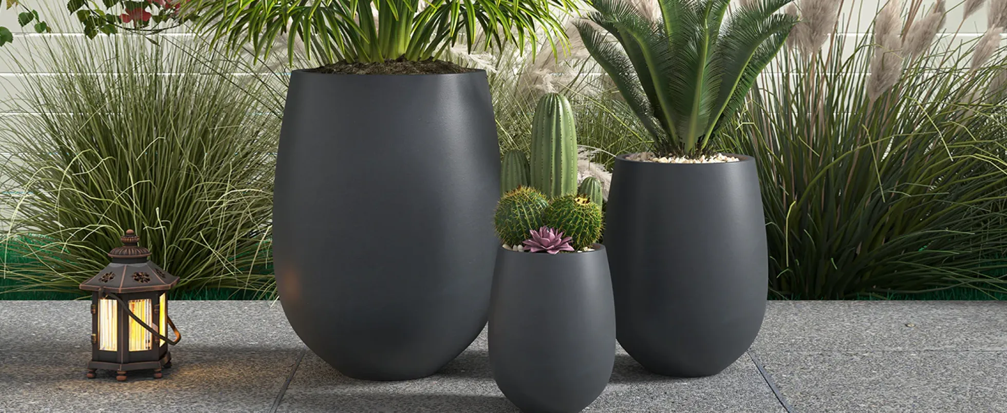 Modern Round Lightweight Outdoor Patio Planter Set of 3 Sizes