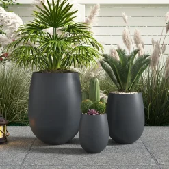 Modern Round Lightweight Outdoor Patio Planter Set of 3 Sizes